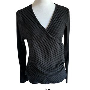 Elegant Black Wrap Top with Buttoned Runching Unbranded